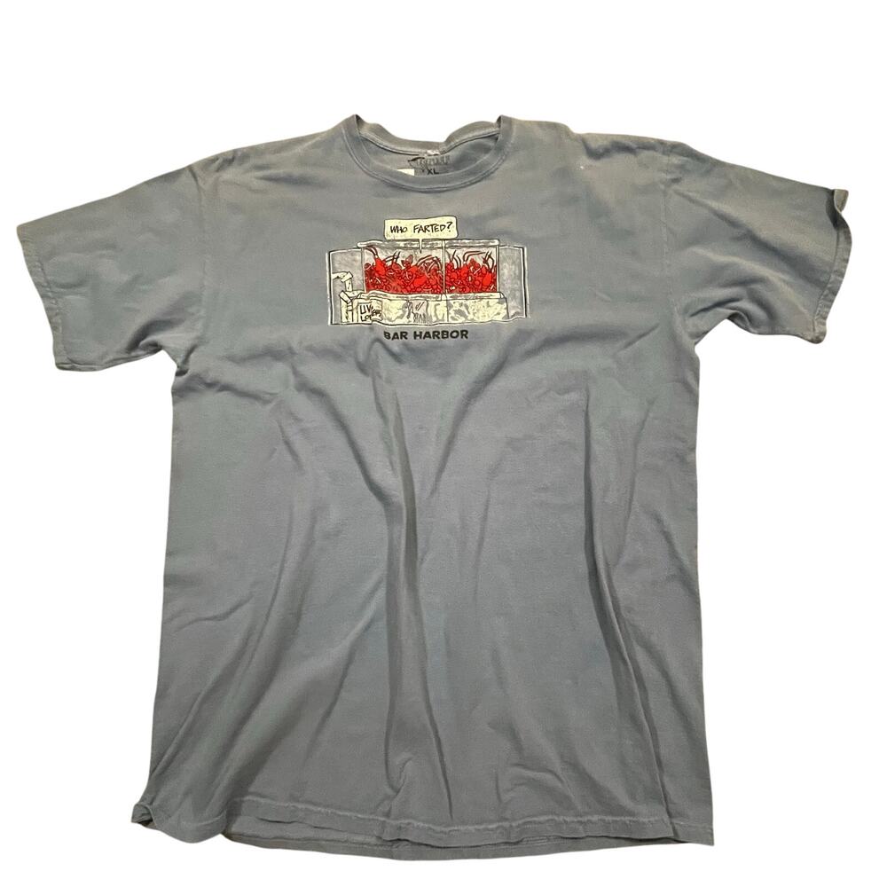 Vintage Bar Harbor Lobster‎ Graphic Tee Who Farted Humor Tourist Shirt Men XL`